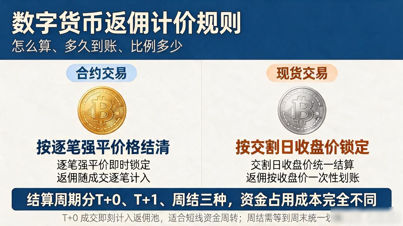 数字货币返佣计算规则详解_数字货币返佣计价规则_交易所返佣计价基准与结算周期对比